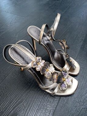 Coach Bianca Womens Sandals Heels Ankle Straps Embellished Leather 7.5